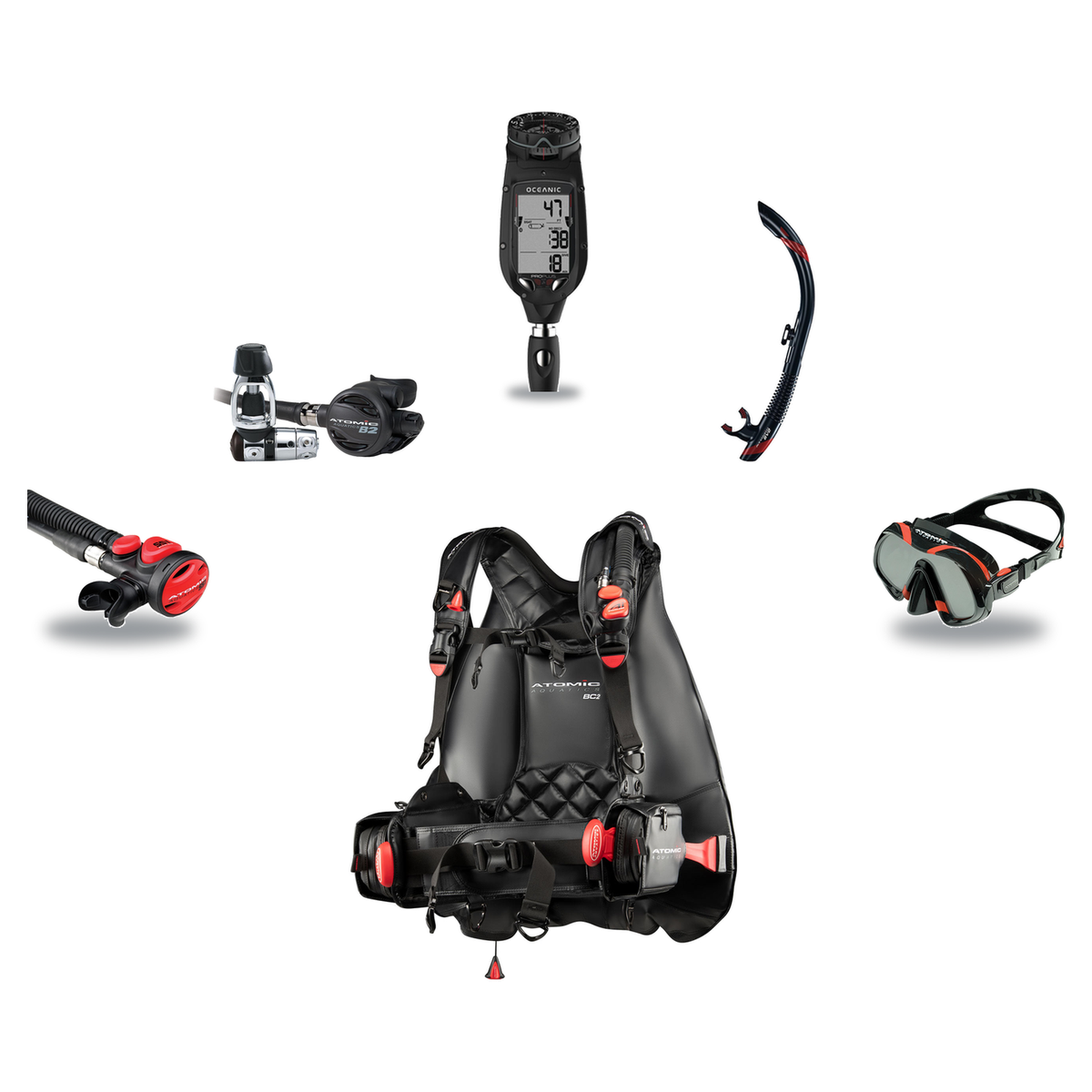 Atomic Aquatics Elite Scuba Package – BC2 BCD + B2 Regulator + SS1 Octo + ProPlus 4.0 Computer + Venom Mask & SV2 Snorkel —…