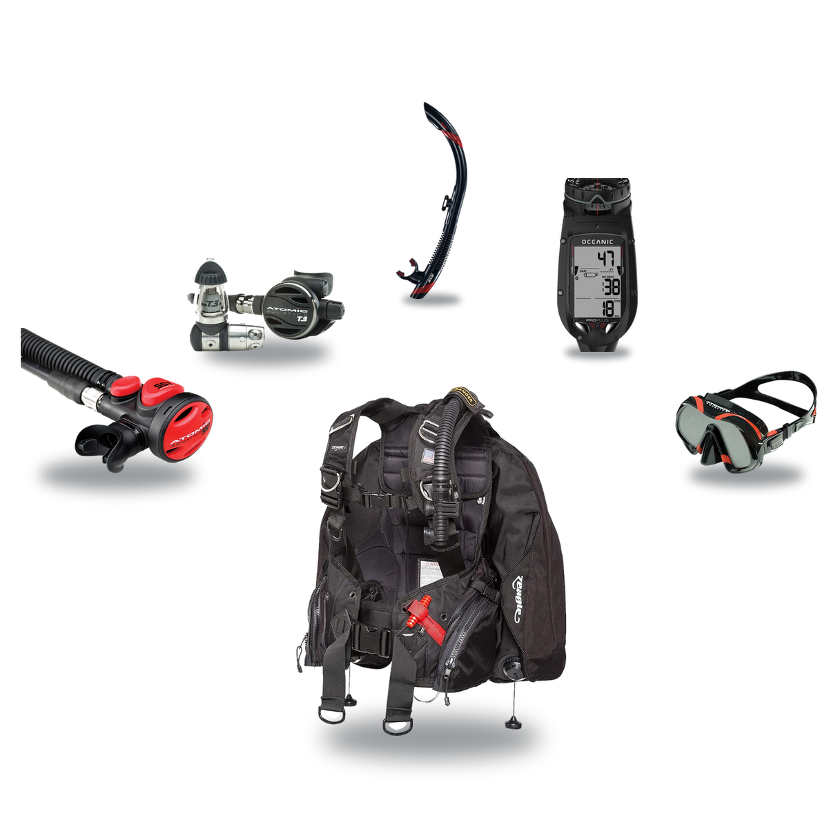 Atomic Aquatics Elite Scuba Package – BC2 BCD + B2 Regulator + SS1 Octo + ProPlus 4.0 Computer + Venom Mask & SV2 Snorkel —…