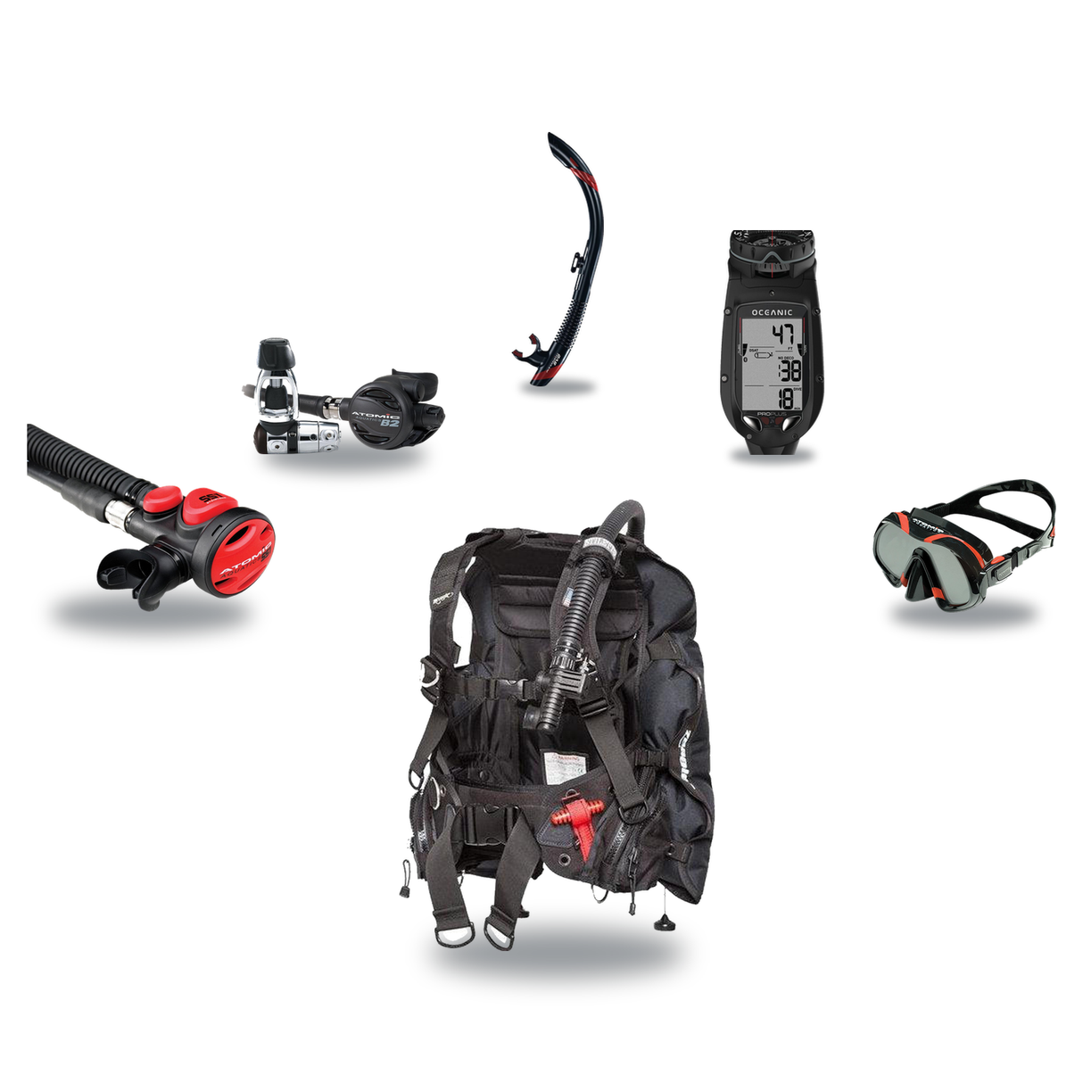 Atomic Aquatics Elite Scuba Package – BC2 BCD + B2 Regulator + SS1 Octo + ProPlus 4.0 Computer + Venom Mask & SV2 Snorkel —…