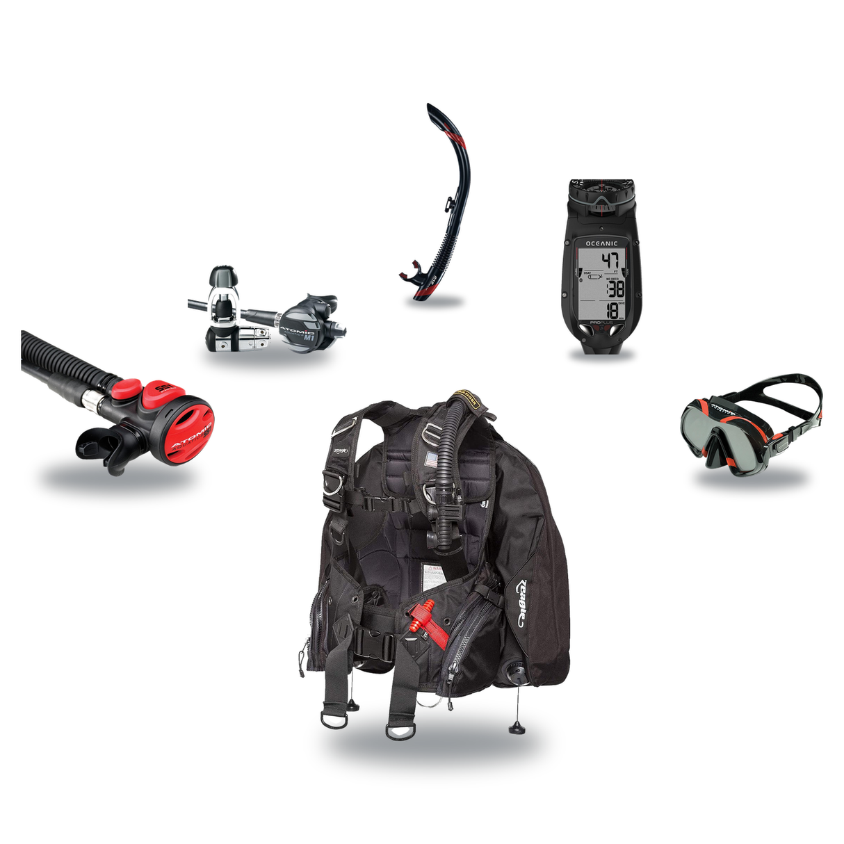 Atomic Aquatics Elite Scuba Package – BC2 BCD + B2 Regulator + SS1 Octo + ProPlus 4.0 Computer + Venom Mask & SV2 Snorkel —…