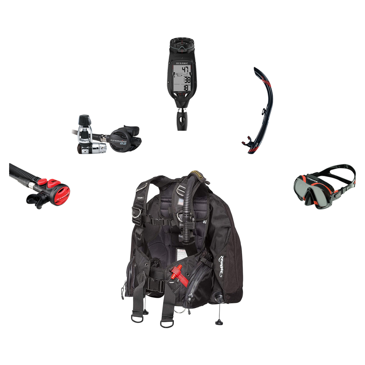 Atomic Aquatics Elite Scuba Package – BC2 BCD + B2 Regulator + SS1 Octo + ProPlus 4.0 Computer + Venom Mask & SV2 Snorkel —…