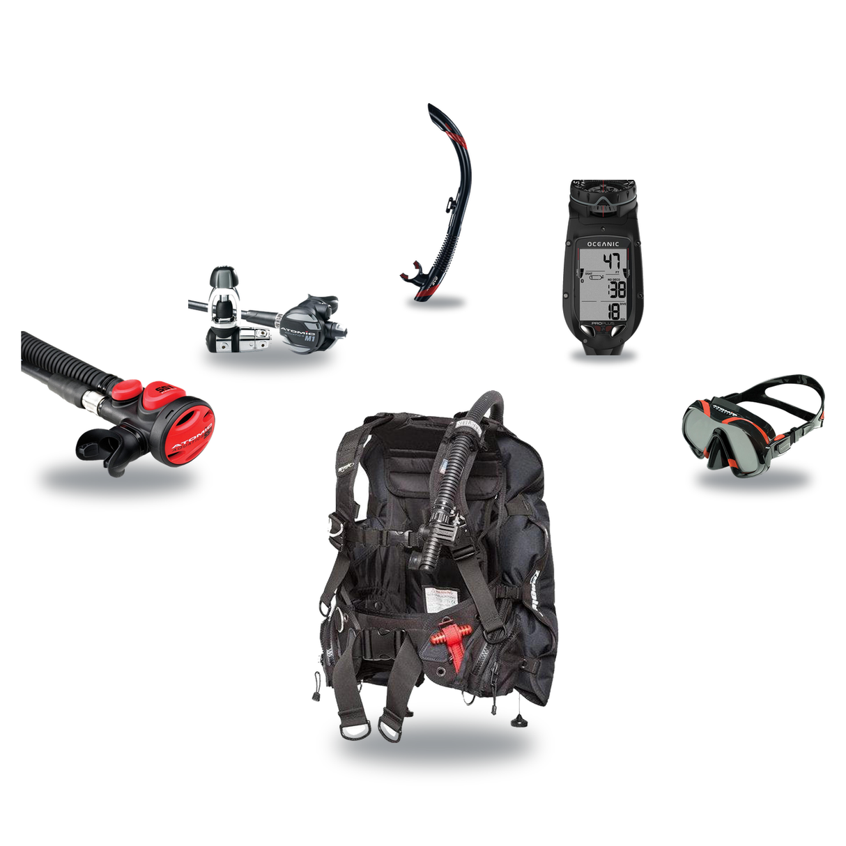 Atomic Aquatics Elite Scuba Package – BC2 BCD + B2 Regulator + SS1 Octo + ProPlus 4.0 Computer + Venom Mask & SV2 Snorkel —…