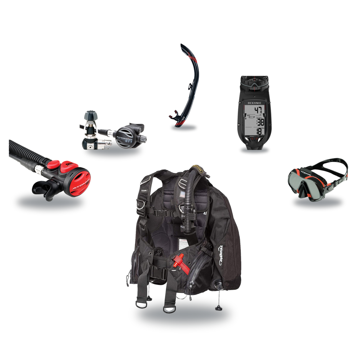 Atomic Aquatics Elite Scuba Package – BC2 BCD + B2 Regulator + SS1 Octo + ProPlus 4.0 Computer + Venom Mask & SV2 Snorkel —…