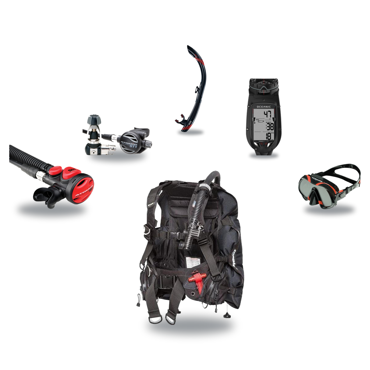 Atomic Aquatics Elite Scuba Package – BC2 BCD + B2 Regulator + SS1 Octo + ProPlus 4.0 Computer + Venom Mask & SV2 Snorkel —…