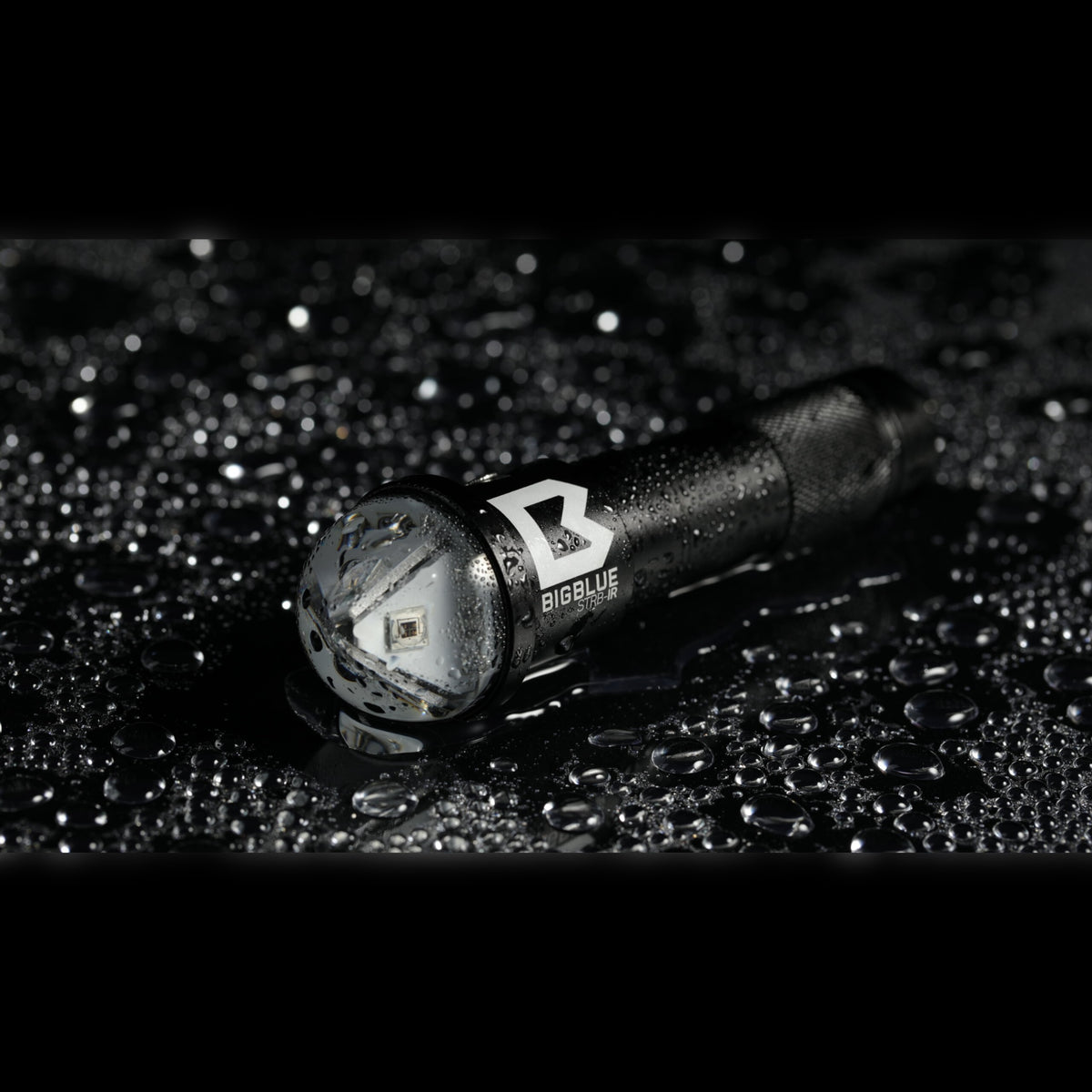 Bigblue STRB-IR infrared strobe on a wet surface showing the model name