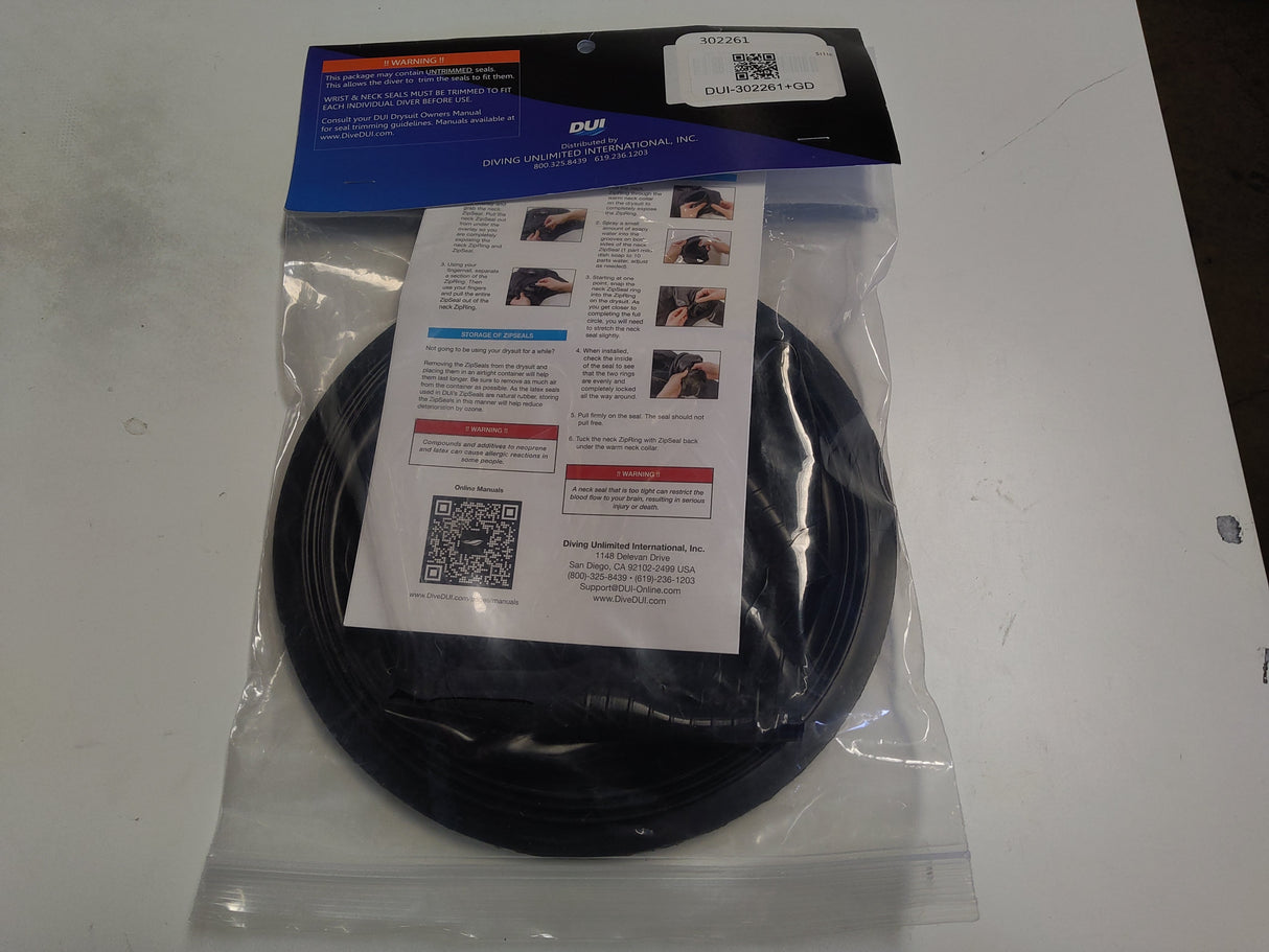 Used DUI Dive ZipSeal, Neck Only, G1, Silicone - Unit Has Few Rings Cut Off