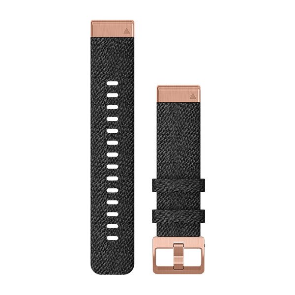 Garmin QuickFit 20 Watch Bands - Fabric / Heathered Black Nylon with Rose Gold Hardware