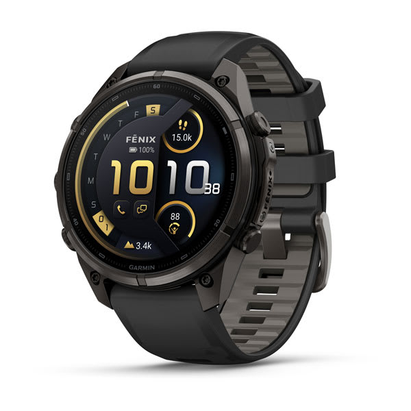 Garmin fenix 9 Pro – inReach, 47 mm Carbon Gray DLC Titanium with Black/Pebble Gray Silicone Band