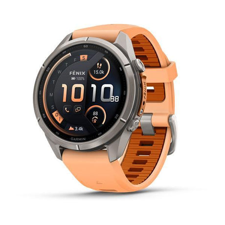 Garmin fenix 9 Pro – inReach, 43 mm Titanium with Shell Pink/Autumn Orange Silicone Band