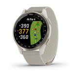 Garmin Approach S44 and S50 GPS Golf Smartwatch – S50: Golf & Fitness Features / Cream Gold Aluminum Bezel with Ivory Nylon Band