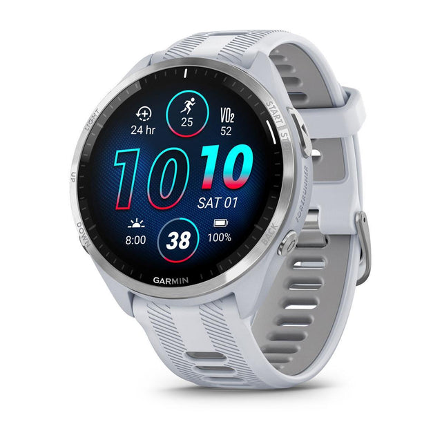 Garmin Forerunner 965 AMOLED GPS Running Smartwatch – Whitestone / Powder Gray