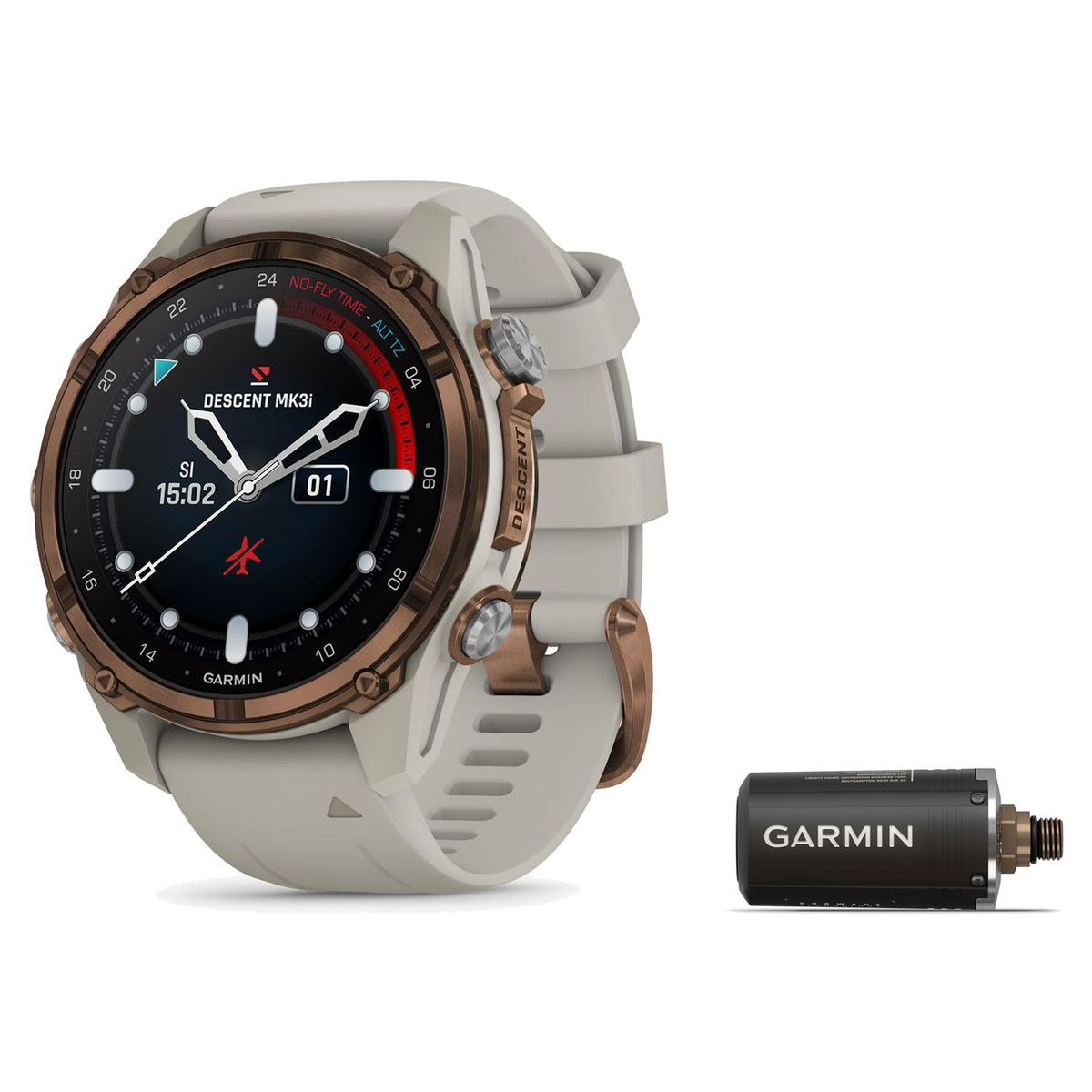 Garmin Descent Mk3i Dive Computer + Descent T2 Transceiver Package — 43 mm, Bronze PVD Titanium with French Gray Silicone Ba…