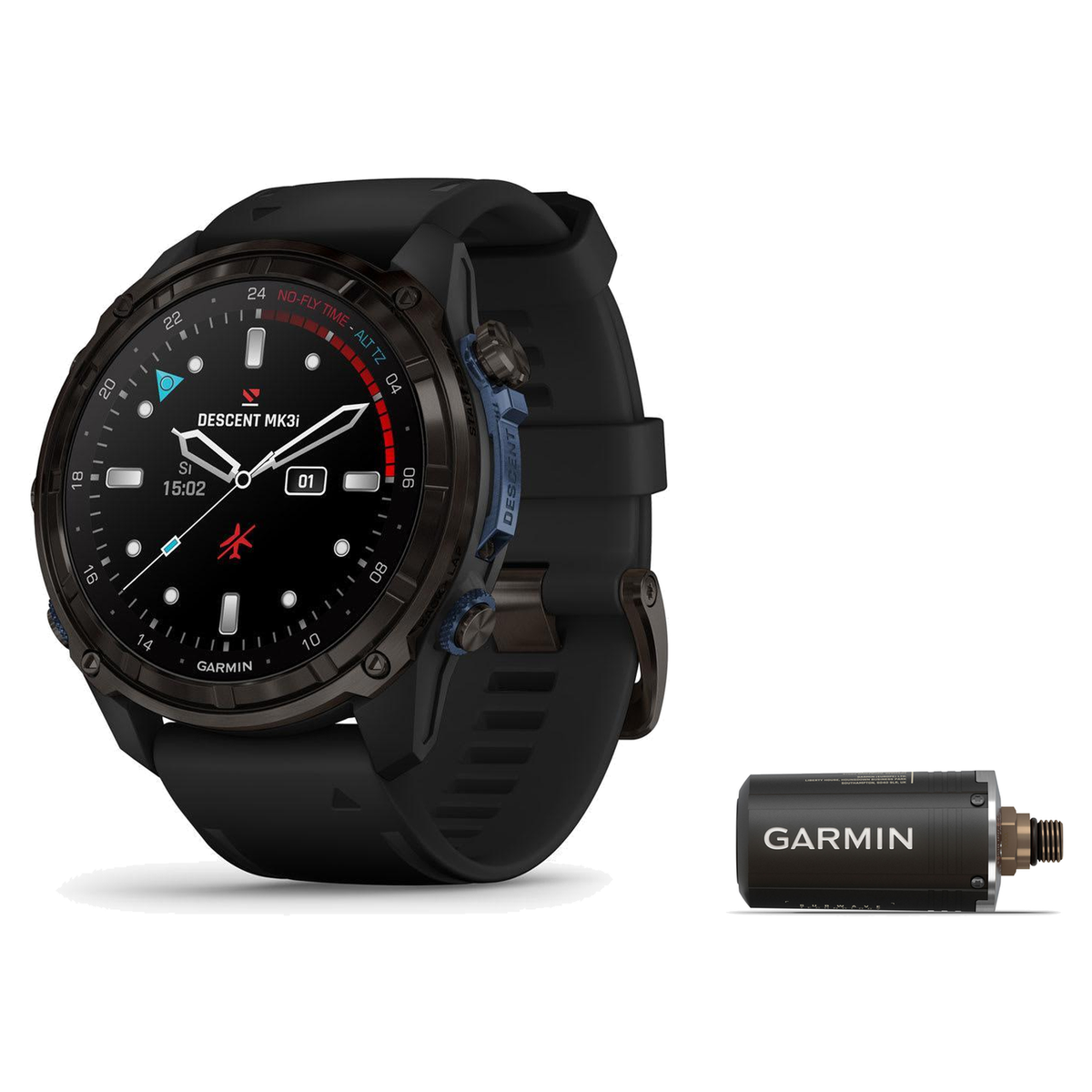 Garmin Descent Mk3i Dive Computer + Descent T2 Transceiver Package — Carbon Gray DLC Titanium with Black Silicone Band