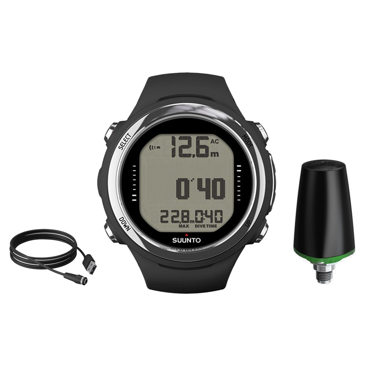 Suunto D4i Novo Dive Computer + Wireless Tank Pressure Transmitter + USB Cable Package — Black