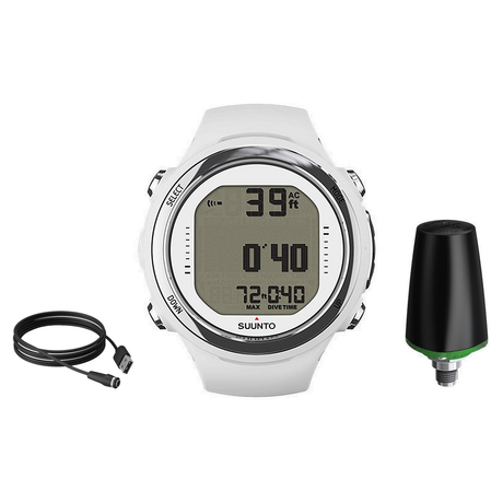 Suunto D4i Novo Dive Computer + Wireless Tank Pressure Transmitter + USB Cable Package — White