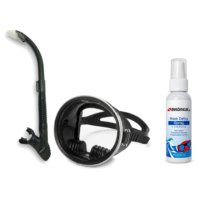 DiveCatalog Mask + Snorkel Package – Classic Oval Mask + Semi-Dry Snorkel + Free Mask Defog Spray — includes DiveCatalog.com…