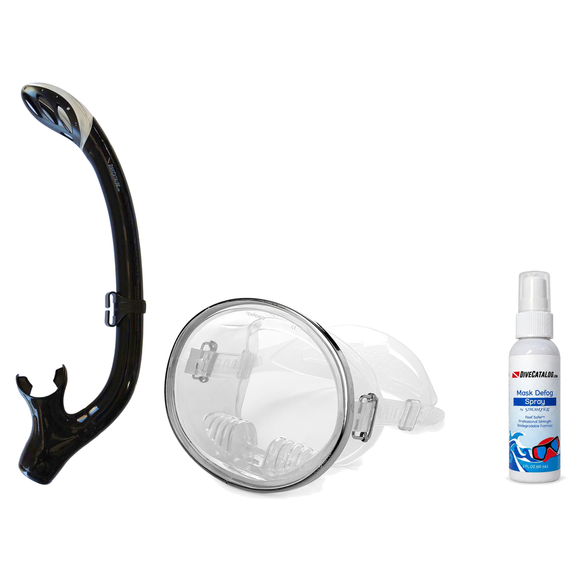 DiveCatalog Mask + Snorkel Package – Classic Oval Mask + Semi-Dry Snorkel + Free Mask Defog Spray — Clear, DiveCatalog.com B…