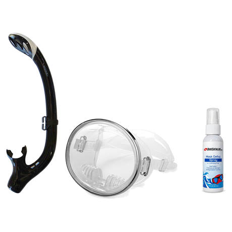 DiveCatalog Mask + Snorkel Package – Classic Oval Mask + Semi-Dry Snorkel + Free Mask Defog Spray — Clear, DiveCatalog.com B…