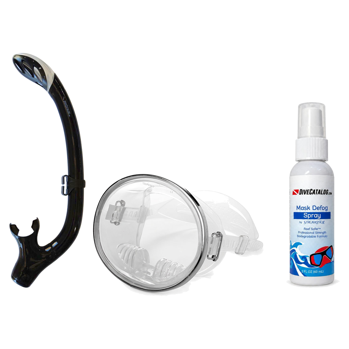 DiveCatalog Mask + Snorkel Package – Classic Oval Mask + Semi-Dry Snorkel + Free Mask Defog Spray — Clear, DiveCatalog.com B…