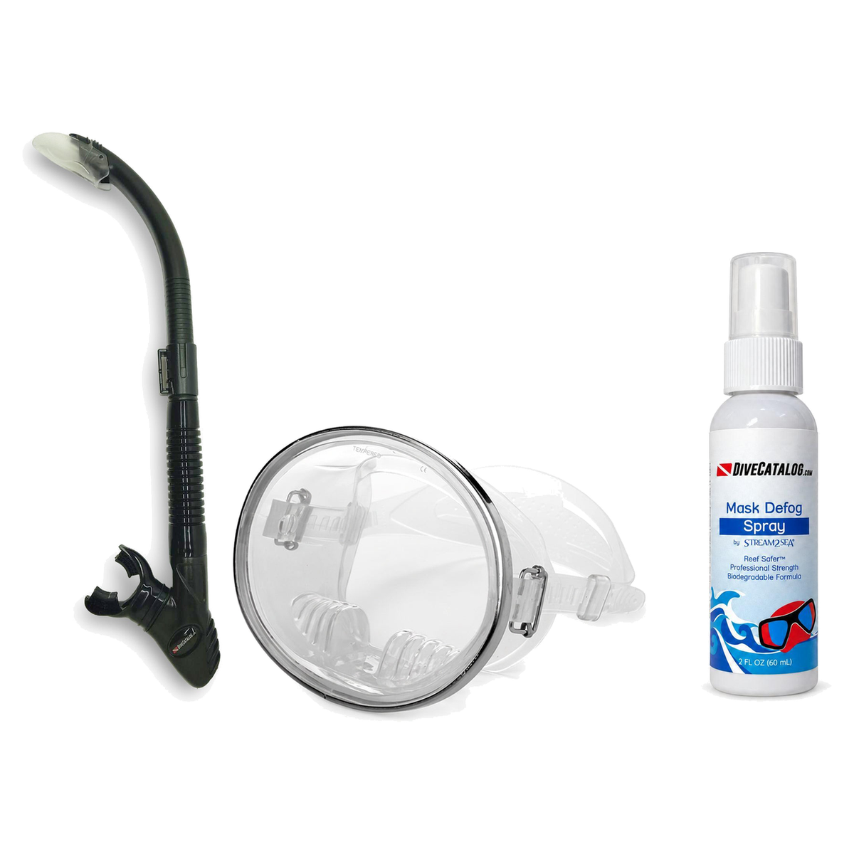 DiveCatalog Mask + Snorkel Package – Classic Oval Mask + Semi-Dry Snorkel + Free Mask Defog Spray — Clear, DiveCatalog.com S…