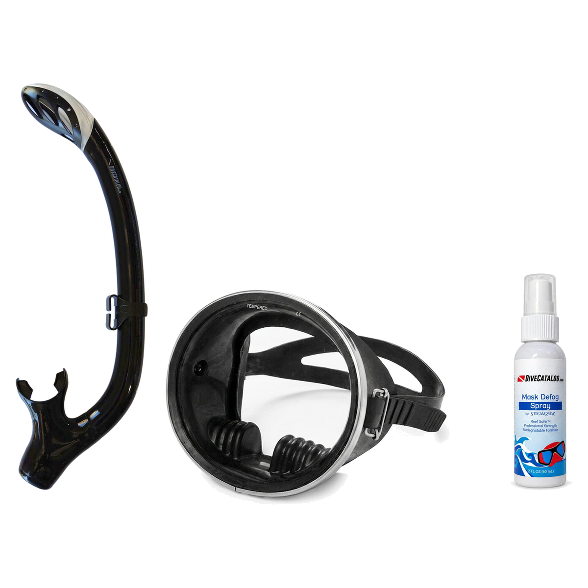 DiveCatalog Mask + Snorkel Package – Classic Oval Mask + Semi-Dry Snorkel + Free Mask Defog Spray — Black, DiveCatalog.com B…