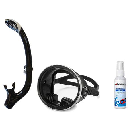 DiveCatalog Mask + Snorkel Package – Classic Oval Mask + Semi-Dry Snorkel + Free Mask Defog Spray — Black, DiveCatalog.com B…