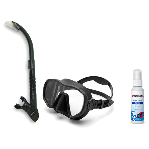DiveCatalog Mask + Snorkel Package – Silicone Frameless Mask + Semi-Dry Snorkel + Free Mask Defog Spray