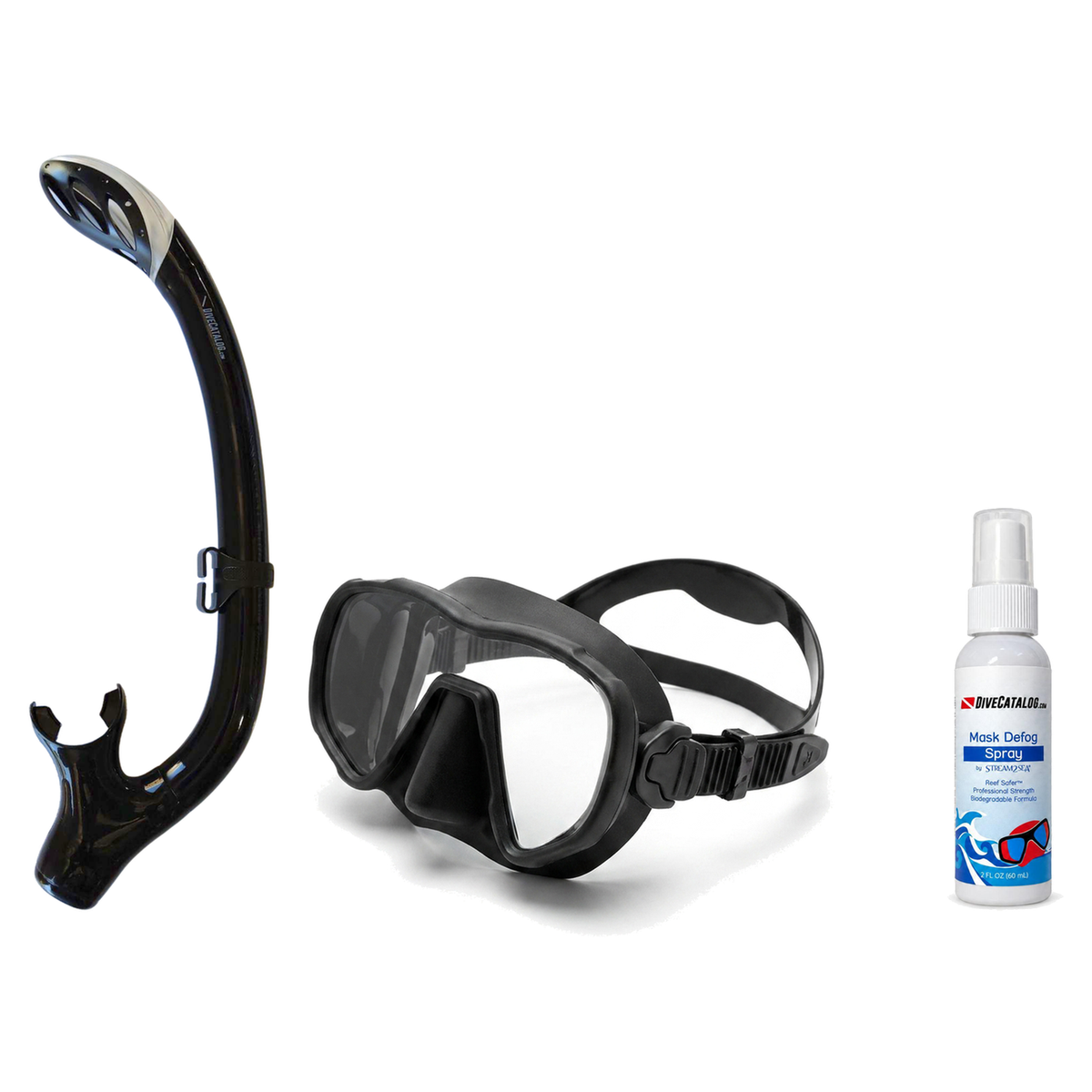 DiveCatalog Mask + Snorkel Package – Silicone Frameless Mask + Semi-Dry Snorkel + Free Mask Defog Spray — Black, DiveCatalog…