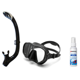 DiveCatalog Mask + Snorkel Package – Silicone Frameless Mask + Semi-Dry Snorkel + Free Mask Defog Spray — Black, DiveCatalog…