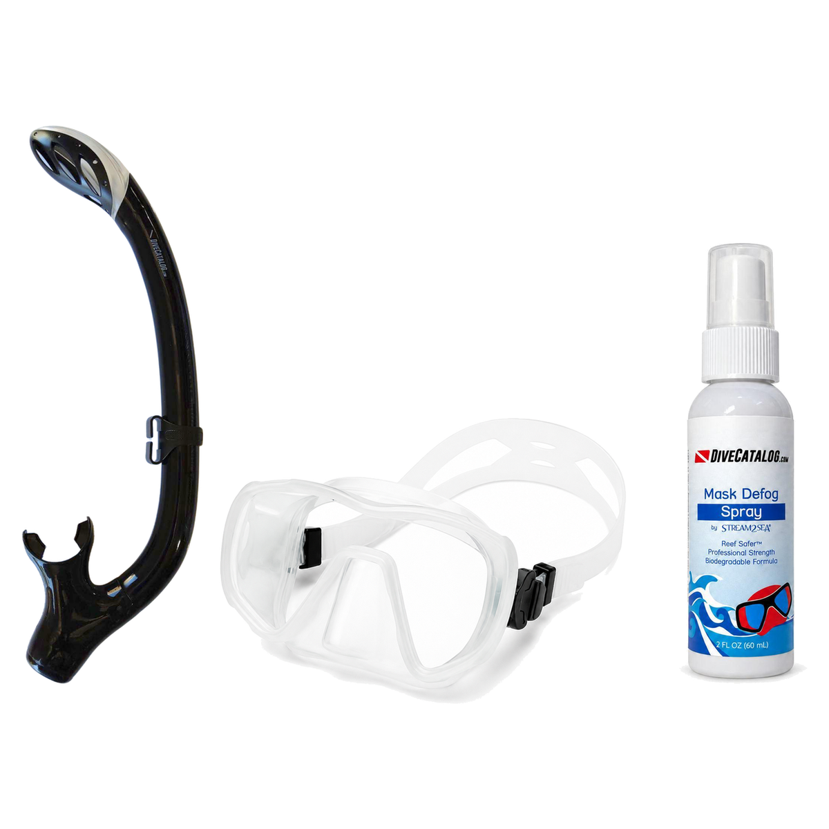 DiveCatalog Mask + Snorkel Package – Silicone Frameless Mask + Semi-Dry Snorkel + Free Mask Defog Spray — Clear, DiveCatalog…