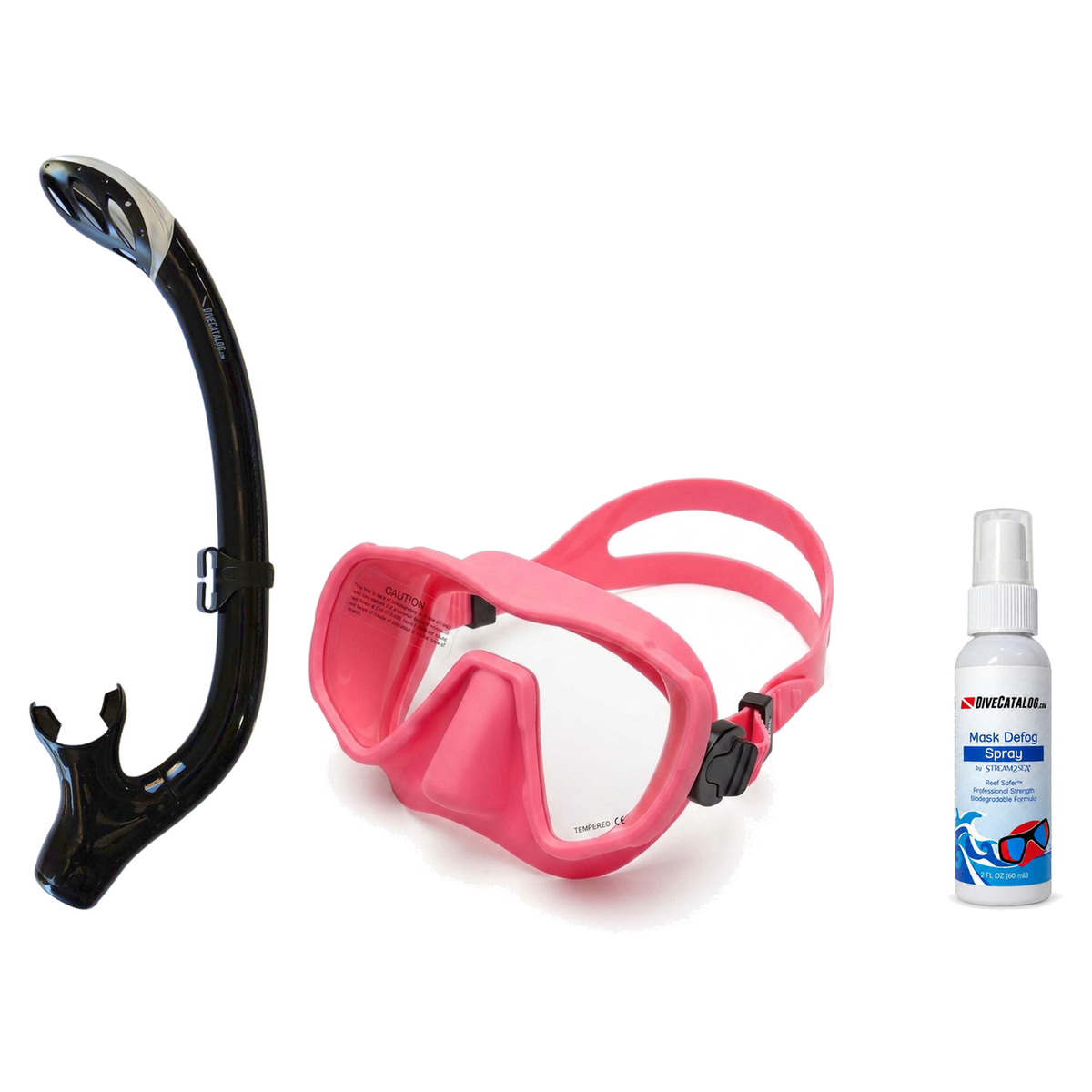 DiveCatalog Mask + Snorkel Package – Silicone Frameless Mask + Semi-Dry Snorkel + Free Mask Defog Spray — Pink, DiveCatalog.…