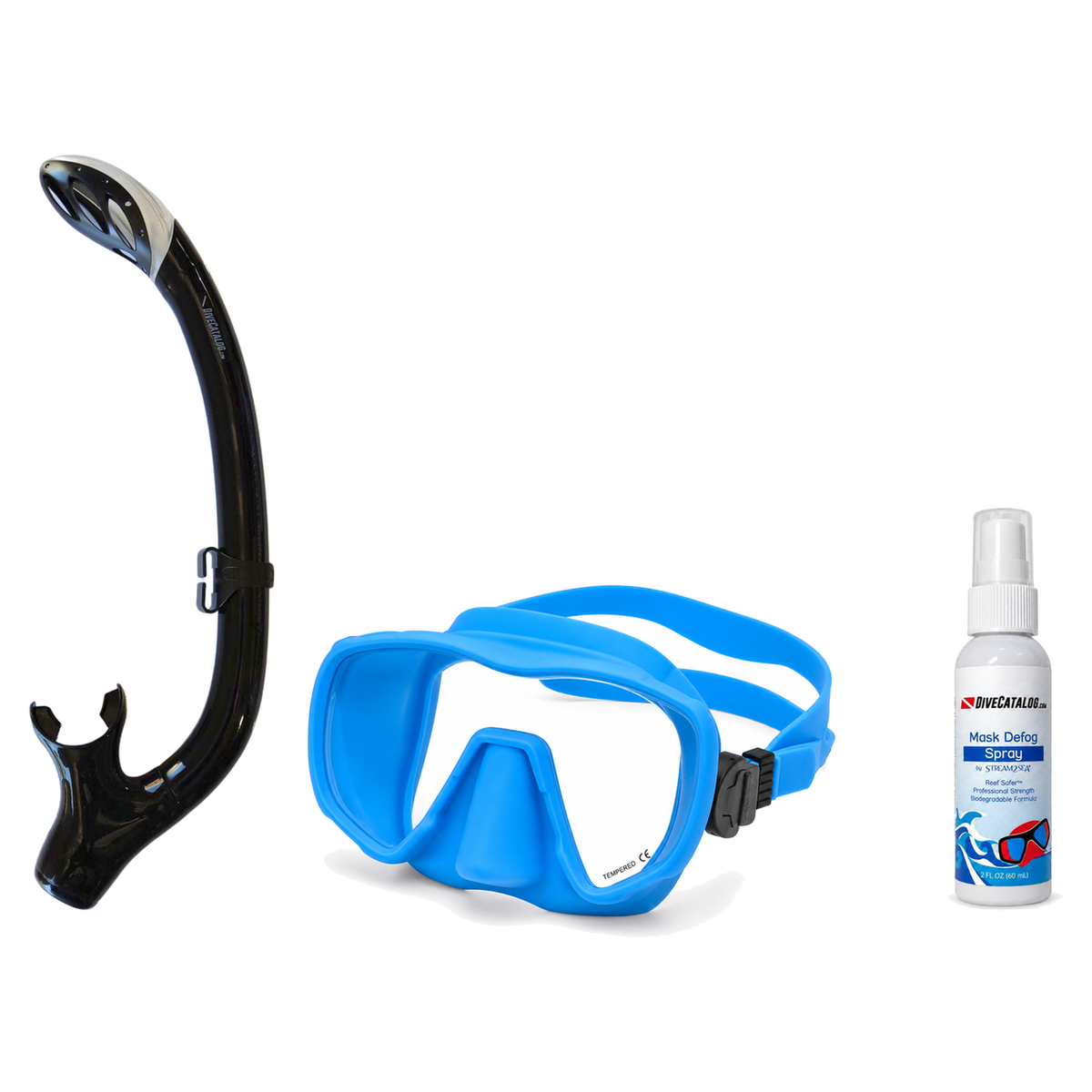 DiveCatalog Mask + Snorkel Package – Silicone Frameless Mask + Semi-Dry Snorkel + Free Mask Defog Spray — Blue, DiveCatalog.…