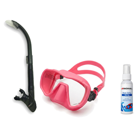 DiveCatalog Mask + Snorkel Package – Silicone Frameless Mask + Semi-Dry Snorkel + Free Mask Defog Spray — Pink, DiveCatalog.…