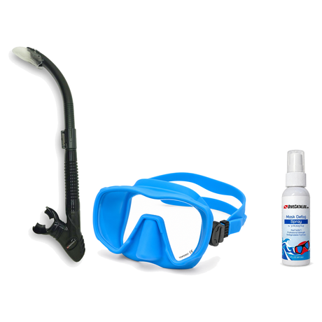 DiveCatalog Mask + Snorkel Package – Silicone Frameless Mask + Semi-Dry Snorkel + Free Mask Defog Spray — Blue, DiveCatalog.…