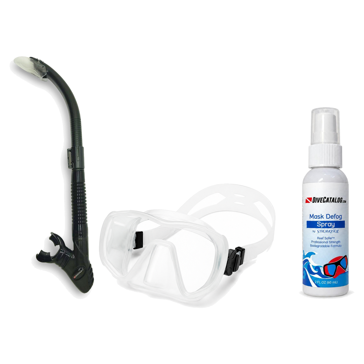 DiveCatalog Mask + Snorkel Package – Silicone Frameless Mask + Semi-Dry Snorkel + Free Mask Defog Spray — Clear, DiveCatalog…