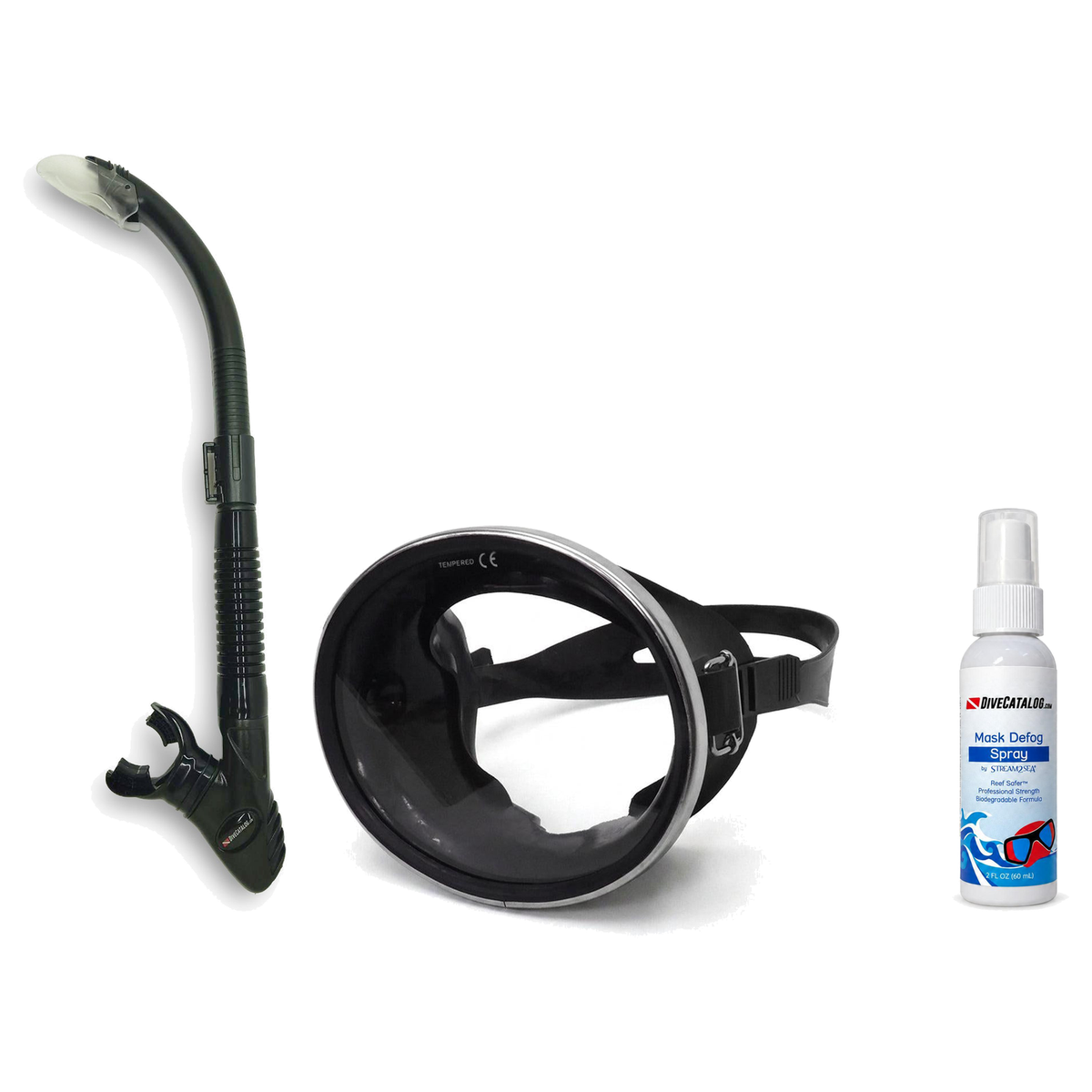 DiveCatalog Mask + Snorkel Package – Retro Oval Mask + Semi-Dry Snorkel + Free Mask Defog Spray — includes DiveCatalog.com R…