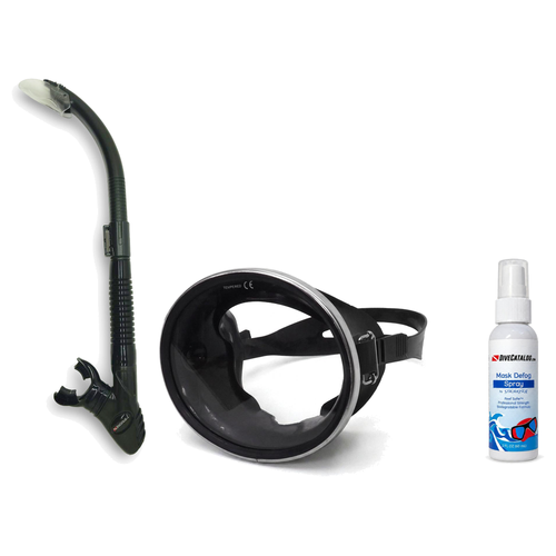 DiveCatalog Mask + Snorkel Package – Retro Oval Mask + Semi-Dry Snorkel + Free Mask Defog Spray — includes DiveCatalog.com R…