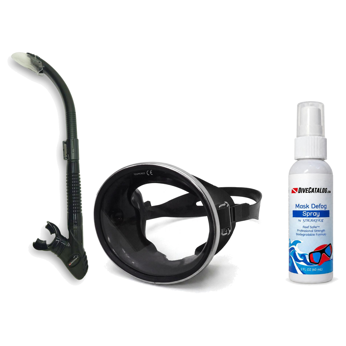 DiveCatalog Mask + Snorkel Package – Retro Oval Mask + Semi-Dry Snorkel + Free Mask Defog Spray — includes DiveCatalog.com R…
