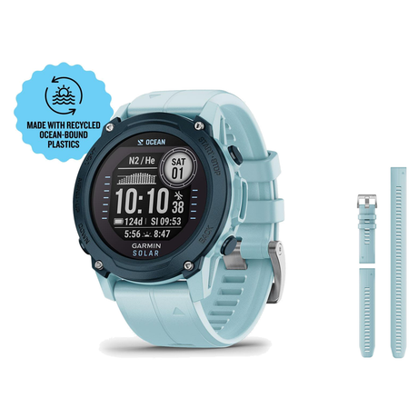 Garmin Descent G1 Dive Computer + QuickFit 22 Band Package — Solar, Ocean Edition Azure