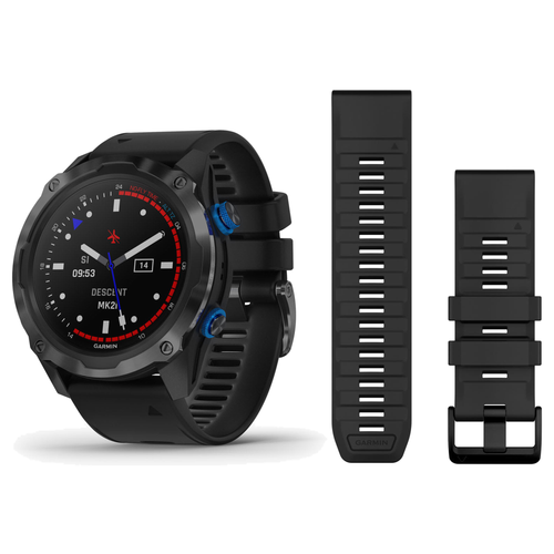 Garmin Descent Mk2i Dive Computer + QuickFit 26 Band Package — includes Garmin Descent Mk2i Titanium Carbon Gray DLC with Bl…