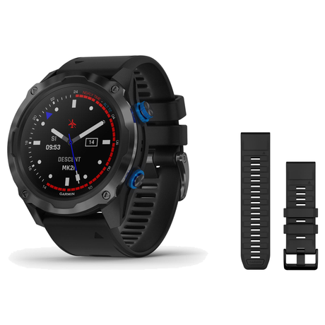 Garmin Descent Mk2i Dive Computer + QuickFit 26 Band Package — includes Garmin Descent Mk2i Titanium Carbon Gray DLC with Bl…