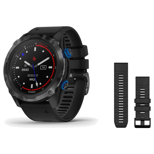 Garmin Descent Mk2i Dive Computer + QuickFit 26 Band Package — includes Garmin Descent Mk2i Titanium Carbon Gray DLC with Bl…
