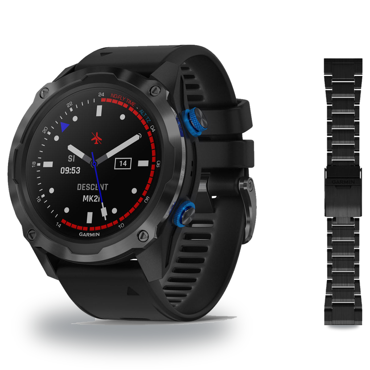Garmin Descent Mk2i Dive Computer + QuickFit 26 Band Package — includes Garmin Descent Mk2i Titanium Carbon Gray DLC with Bl…