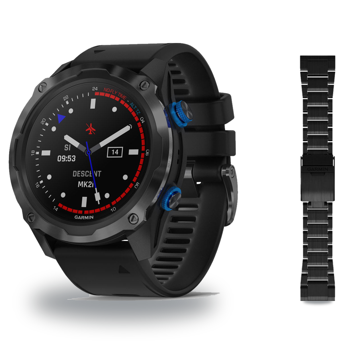 Garmin Descent Mk2i Dive Computer + QuickFit 26 Band Package — includes Garmin Descent Mk2i Titanium Carbon Gray DLC with Bl…