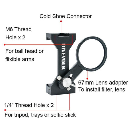 DiveVolk Expansion Clamp With 67mm Lens Adapter-