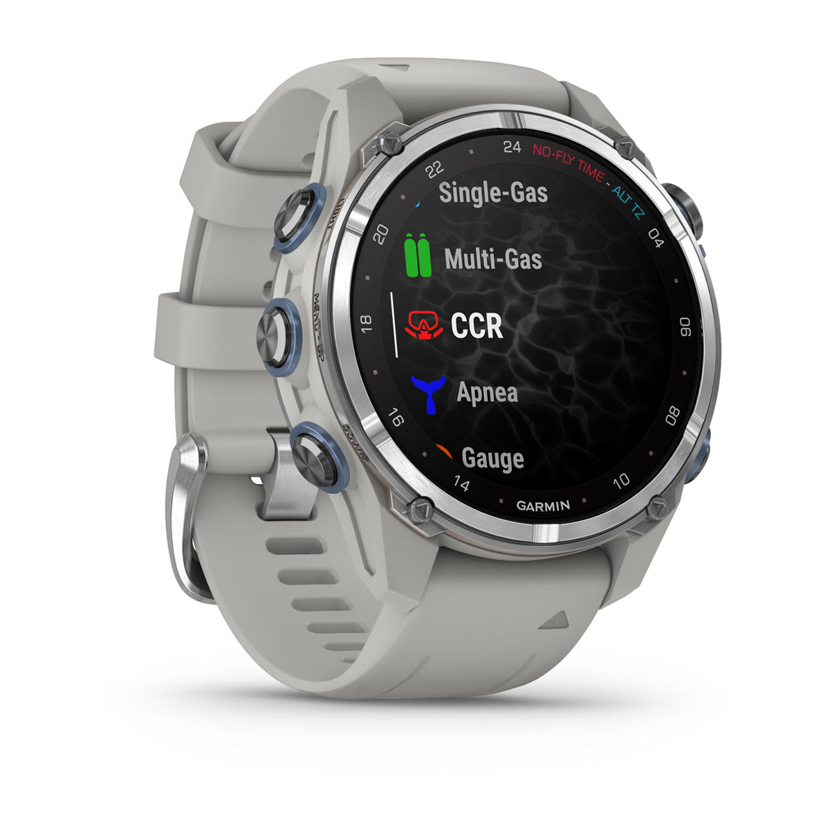 Garmin Descent Mk3 – 43 mm, Stainless Steel with Fog Gray Silicone Band-