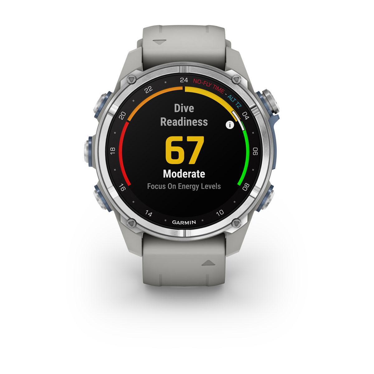 Garmin Descent Mk3 – 43 mm, Stainless Steel with Fog Gray Silicone Band-