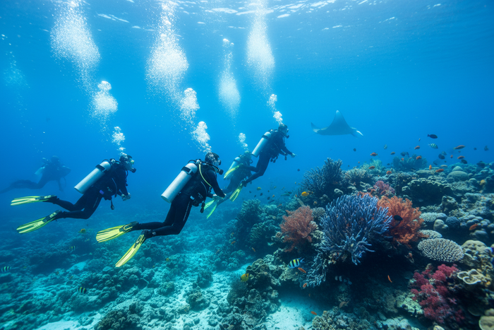 generate a picture of scuba divers diving in the ocean