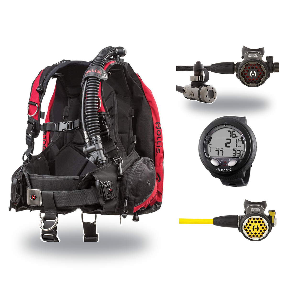 Hollis Cold Water Scuba Package – HD-200 BCD, DC7 Sealed Regulator, 150LX Octopus & Oceanic Veo 4.0 — includes Hollis HD-200…