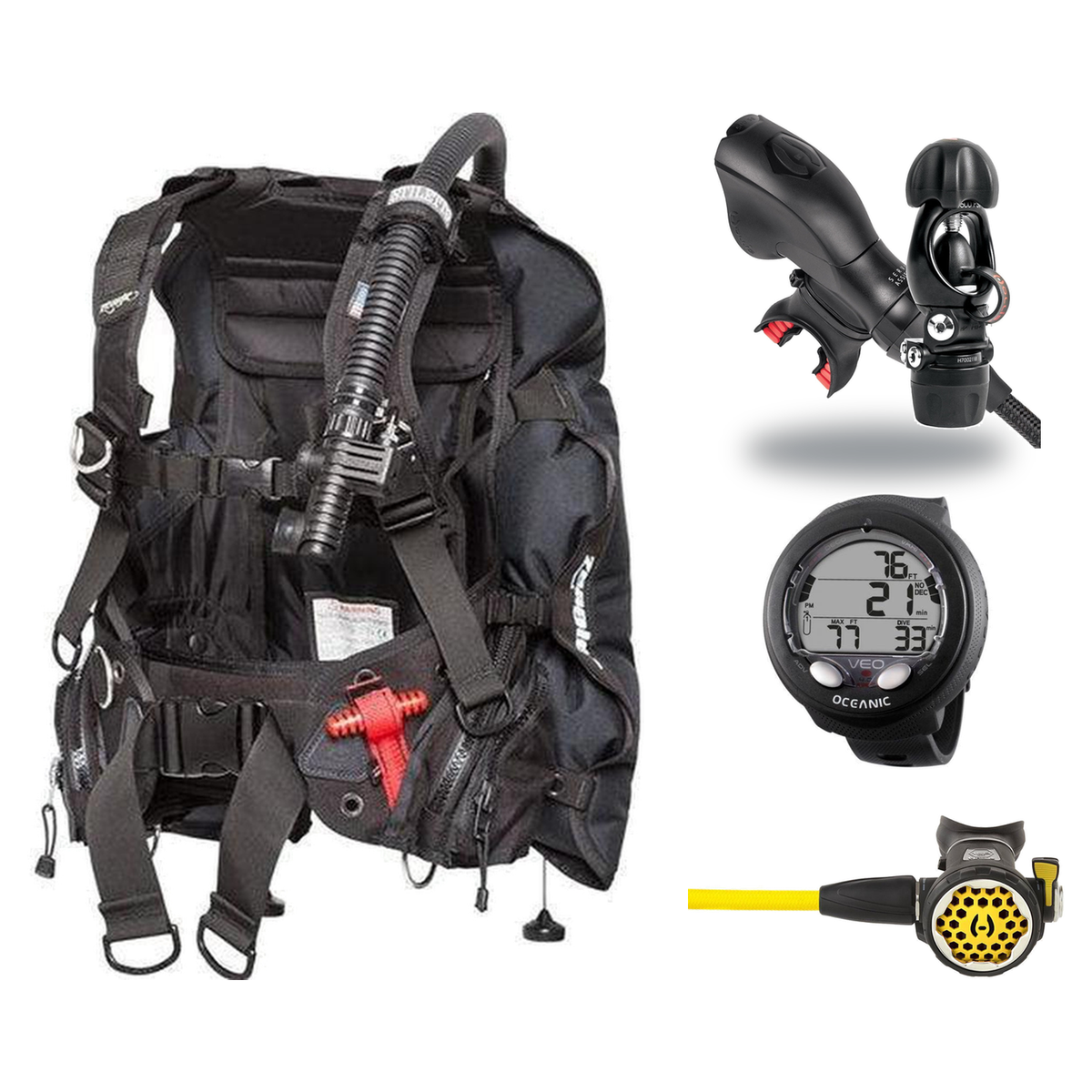 Hollis Cold Water Scuba Package – HD-200 BCD, DC7 Sealed Regulator, 150LX Octopus & Oceanic Veo 4.0 — Zeagle Stiletto Back I…